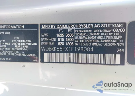 2001 Mercedes-Benz Slk 320 z USA, uszkodzony, nr VIN WDBKK65FX1F198084